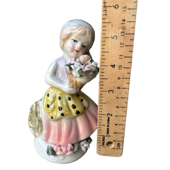 VTG 1960s Figurine 5.5" Blonde Girl Roses Flower Bouquet Glazed Porcelain Dress - Picture 8 of 8
